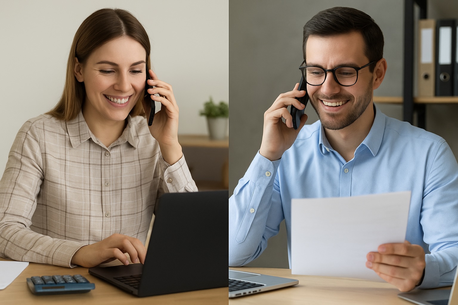 Bookkeeper and accountant collaborating about a tradie client over the phone