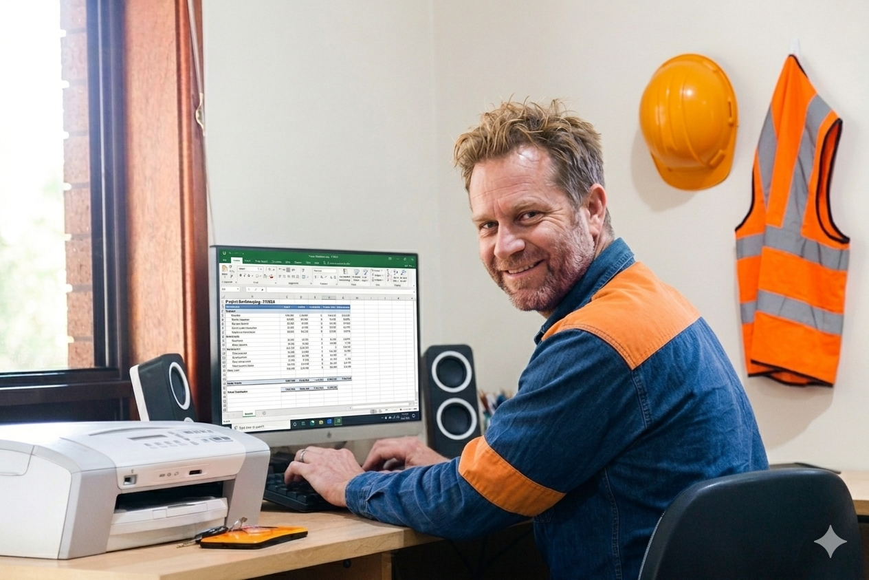 Australian tradie reviewing a clean Xero file as part of proactive bookkeeping for tradies