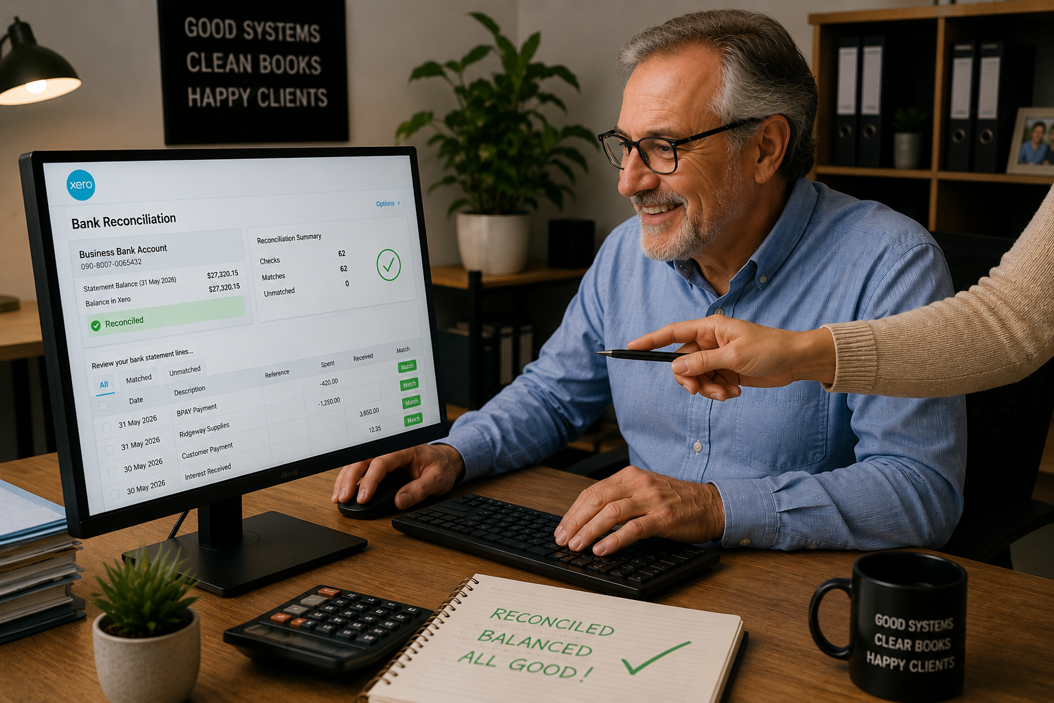 Accountant reviewing a clean tradie payroll file from a tradie bookkeeping partner before STP finalisation