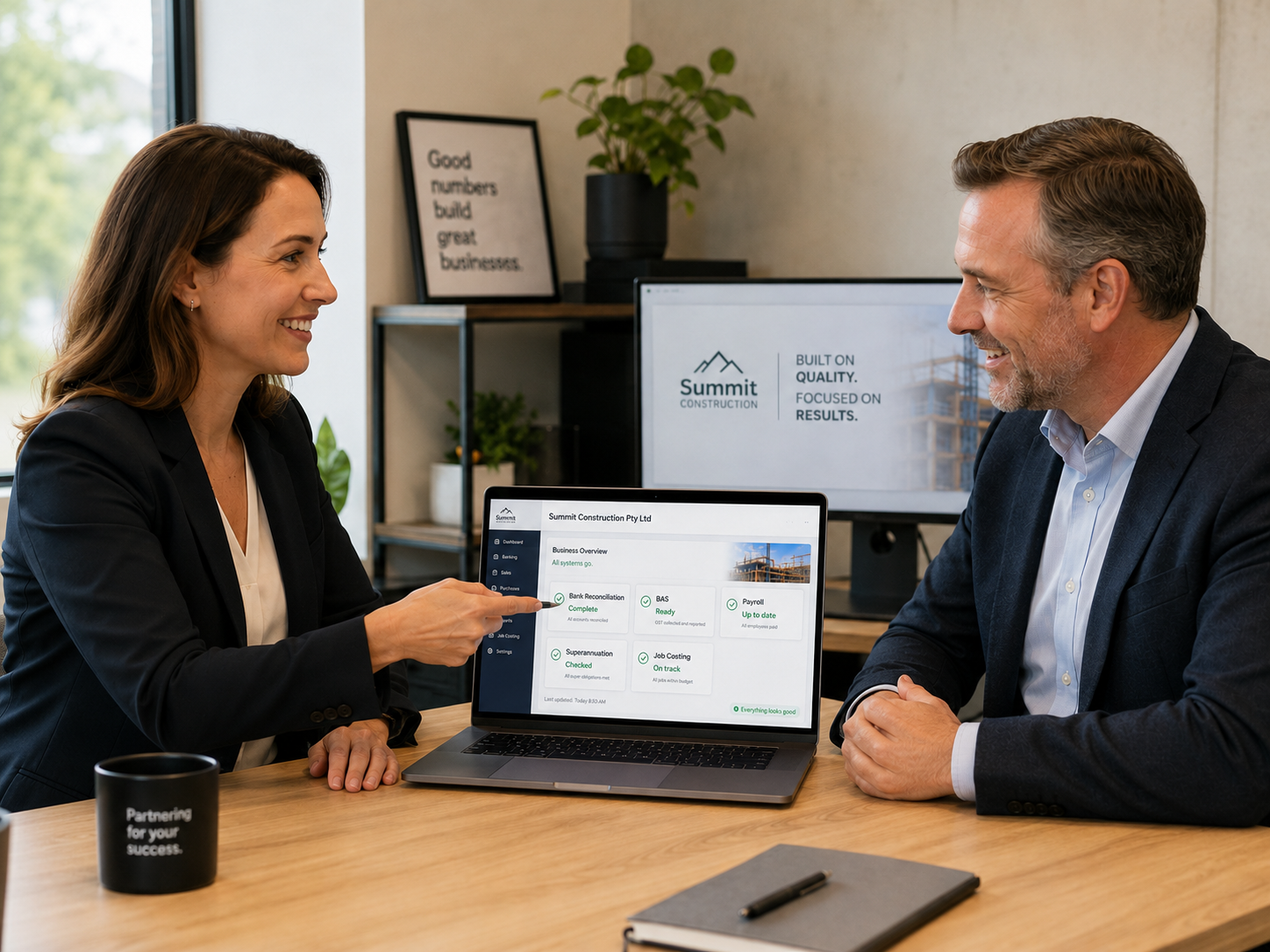 Accountant reviewing a clean and reconciled tradie client file prepared by a specialist bookkeeping partner
