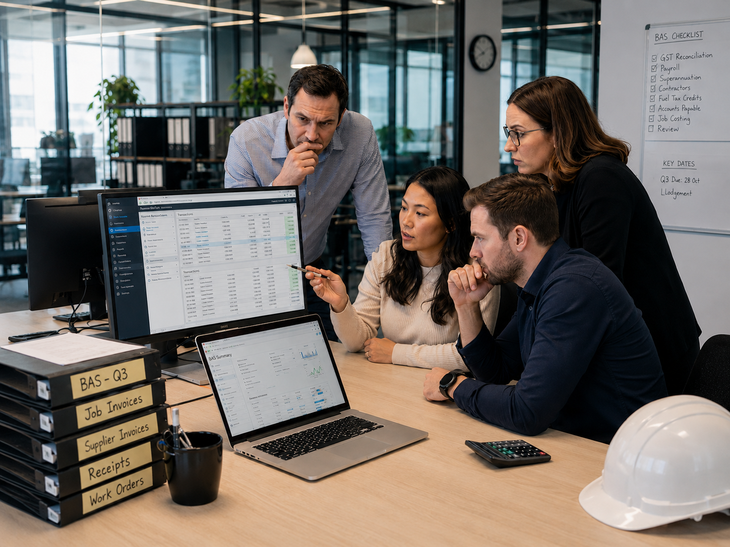 Accounting team reviewing tradie BAS files during the quarterly lodgement period
