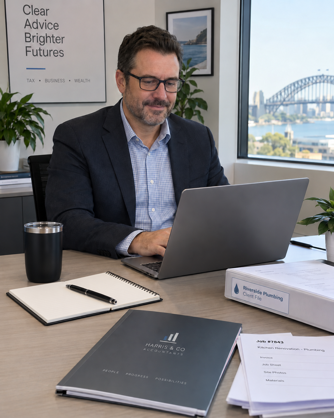 Australian accountant reviewing a tradie client file and avoiding common bookkeeping referral mistakes