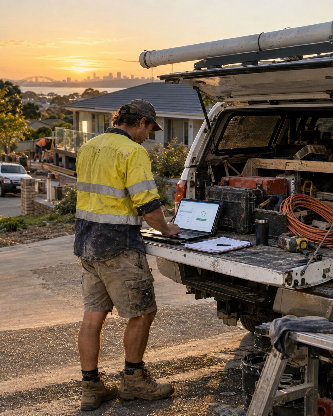 Australian tradie sending a same-day invoice from the ute after finishing a job to improve cash flow