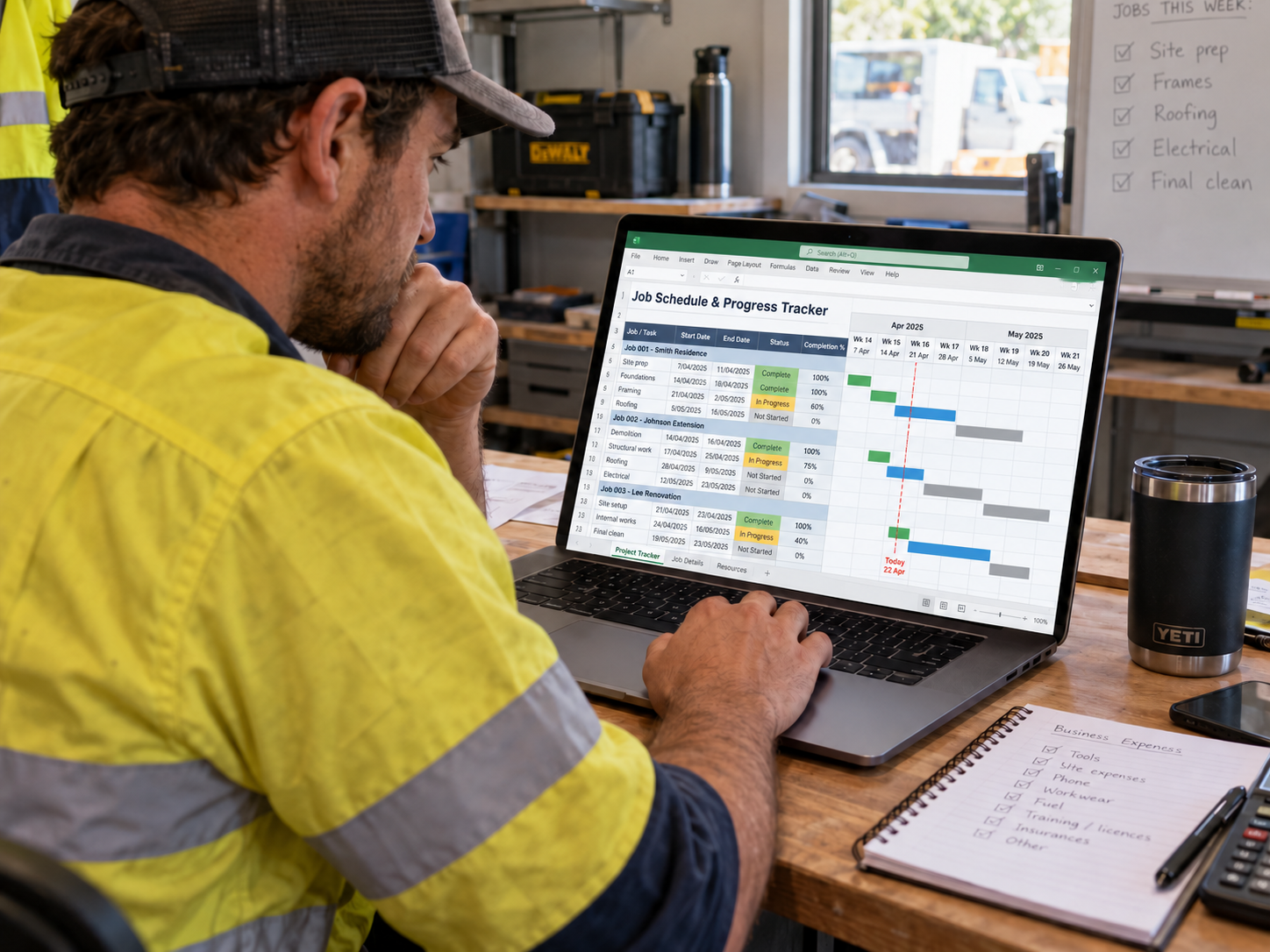 A tradie checking his account vs project completion